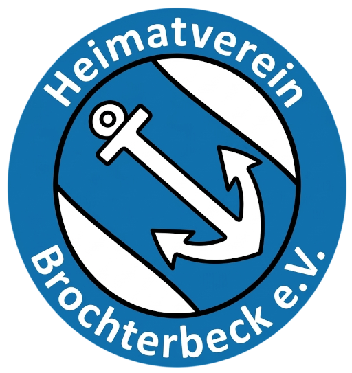 Ein blauer Kreis mit weißer Schrift "Heimatverein Brochterbeck e.V.. Im Innern des Kreises befindet sich ein weißer Anker auf blauem Untergrund.